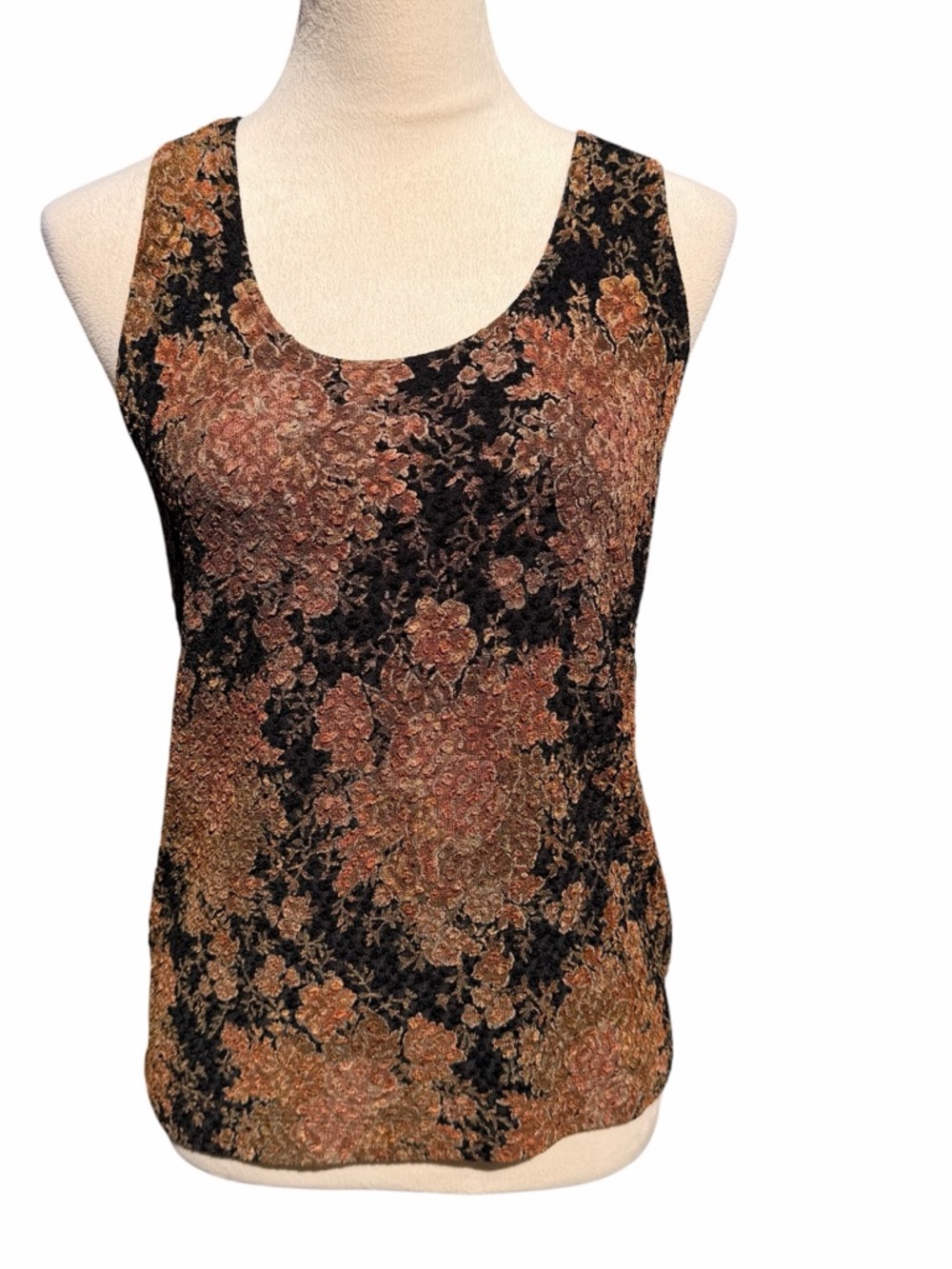 Chico’s Size 1 medium (8/10) Floral Lace Tank Top Black and Bronze stretchy